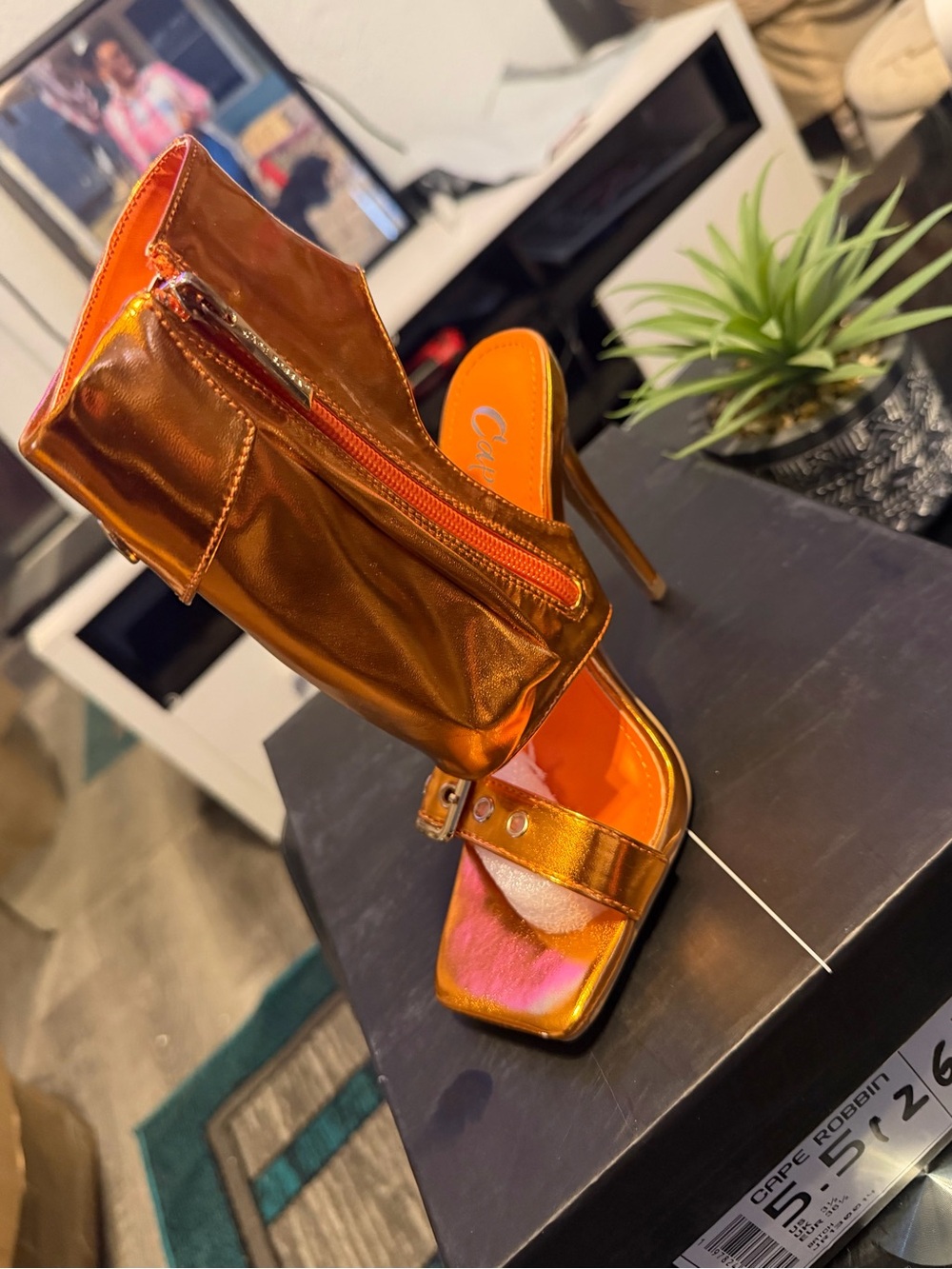 Metallic Orange High Heel Sandal Bootie
